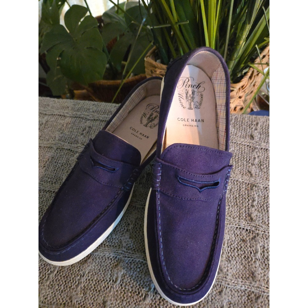 COLE HAAN Pinch Maine Classic Navy Canvas Penny Loafers Mens 11.5 M
